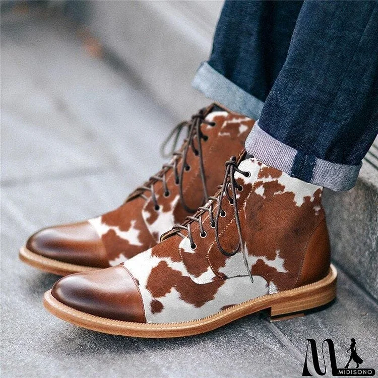 Stylish Texture Printed Hit Color Laced Mens Boots