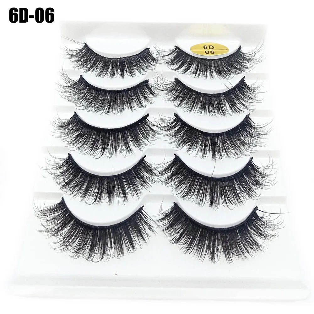 5Pairs 6D Mink Lashes False Eyelashes Natural Long Eyelash Extension Cross Volume Soft Fake Eye Lashes Winged Faux Cils Dropship