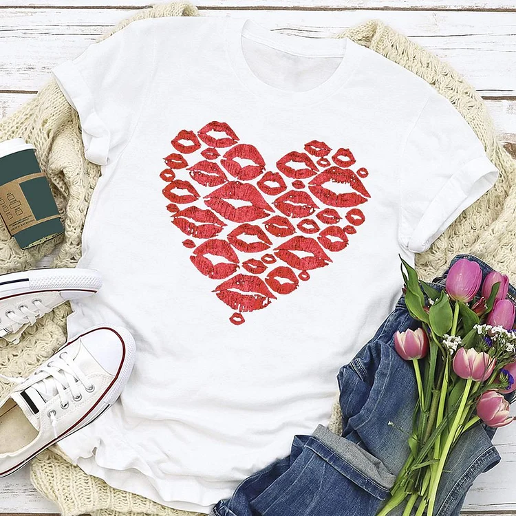 Heart Lips T-shirt Tee-04658-Annaletters