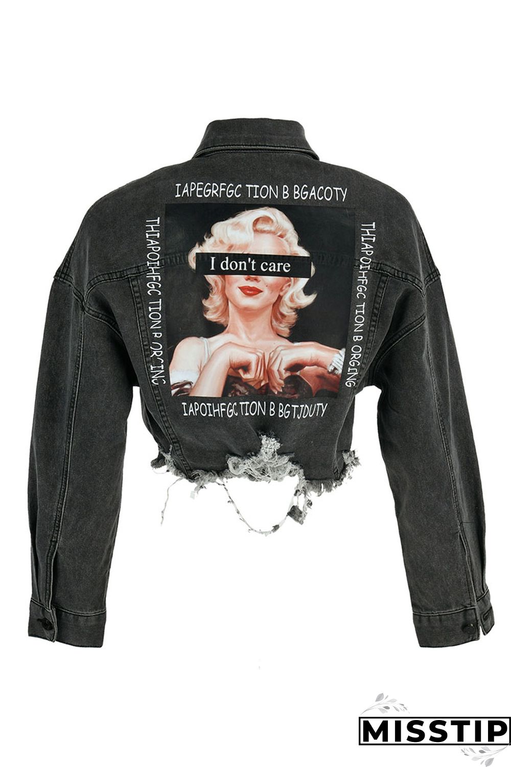 Blue Orange Street Print Make Old Patchwork Buckle Turndown Collar Long Sleeve Straight Denim Jacket