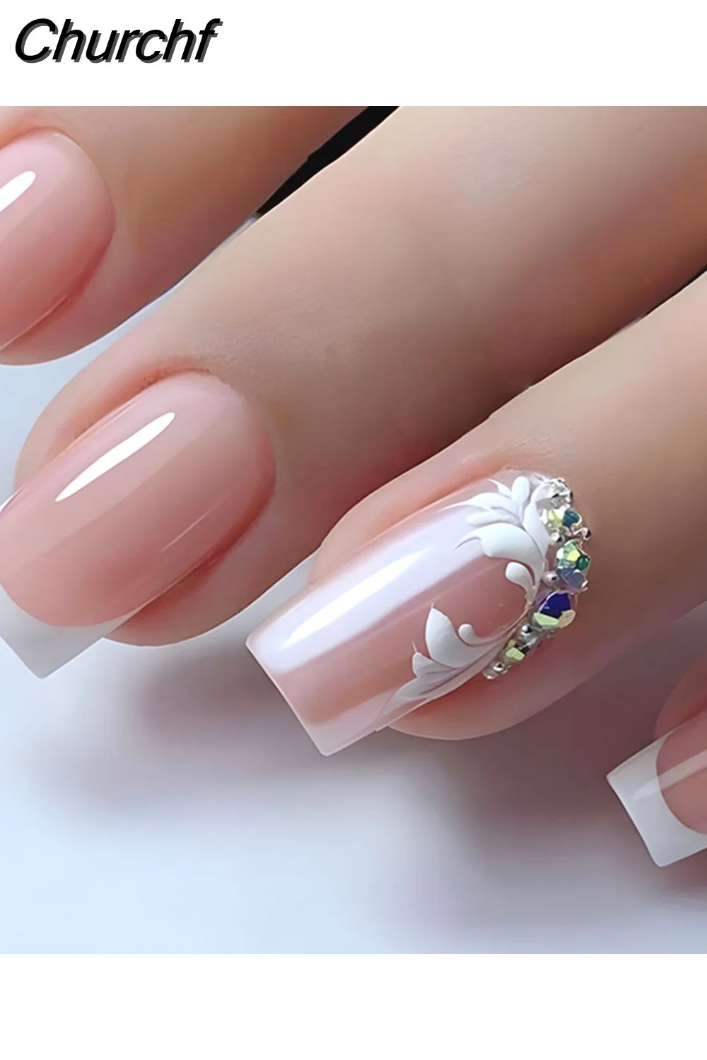 Churchf French Ballerina Fake Nail Pink Gradeint Natural Coffin False Nails Wholesale Nails Supplier Manicure Tool 24pcs/Box-Nail Inspo