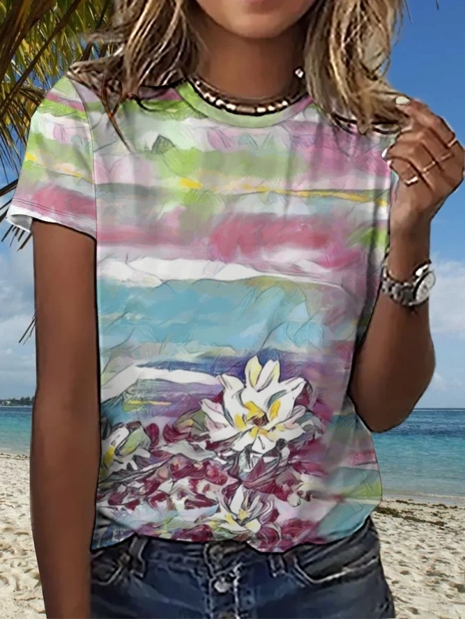 Women's Painting Floral Casual T-shirt