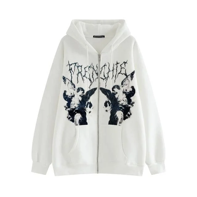 Mayoulove Streetwear Hoodies Y2K Fashion Zipper Oversized Sweatshirt with Pockets-Mayoulove