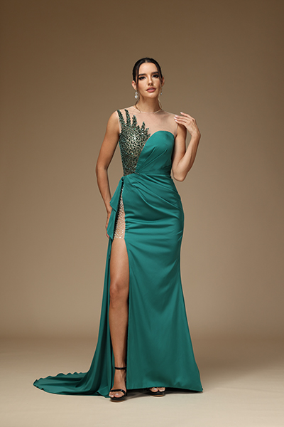 Hidais Jade Illusion Sequins Split Prom Dress