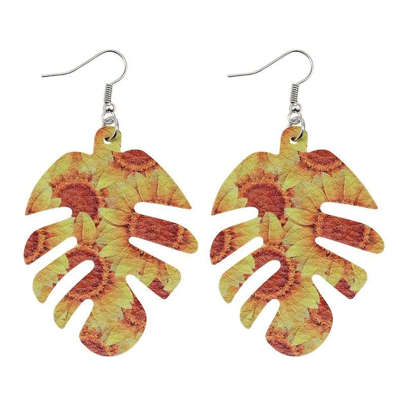 BOHO Leaf Pattern Sunflower Earrings