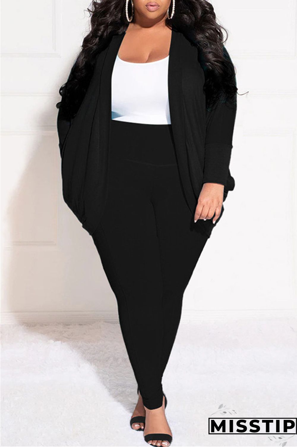 Burgundy Casual Solid Cardigan Pants Cardigan Collar Plus Size Two Pieces