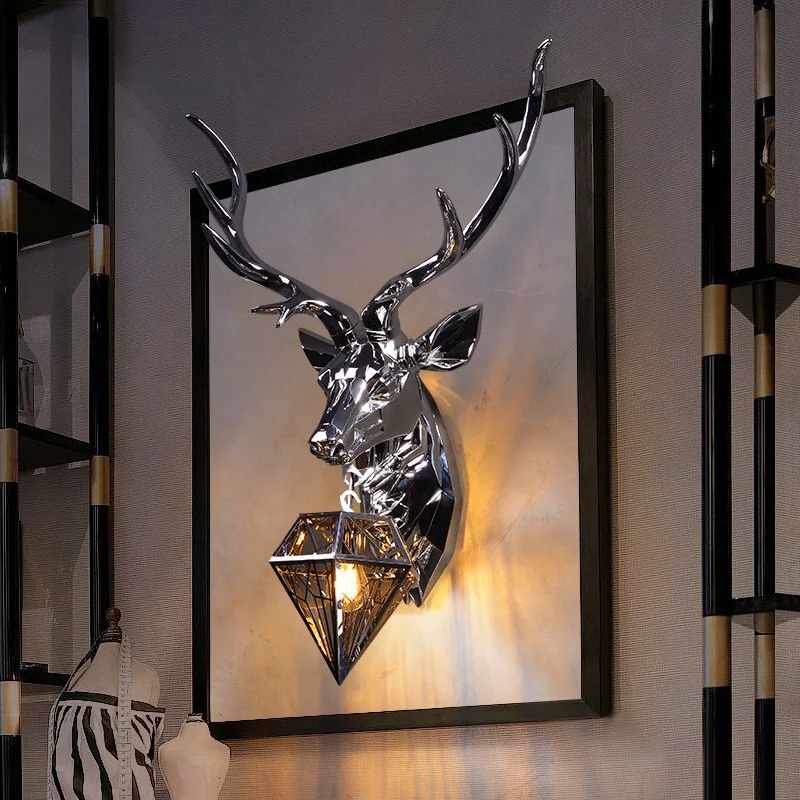 American Retro Luxury Chrome Deer Wall Lamp Antlers Wall Light Fixtures Living Room Bedroom Bedside Lamp Sconce Indoor Luminaire