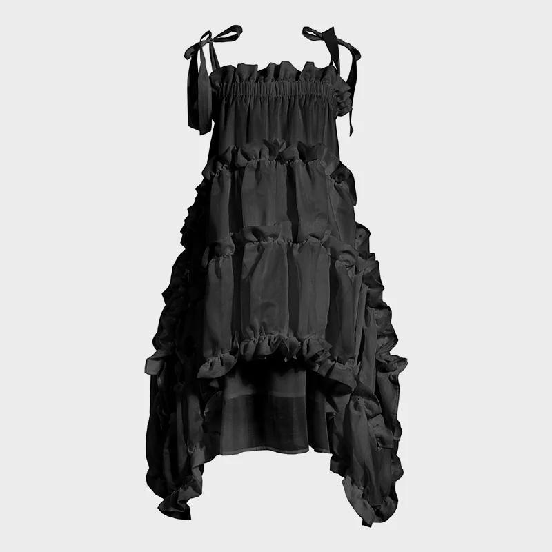 Gothic Silk Irregular Wrinkled Lace Dress