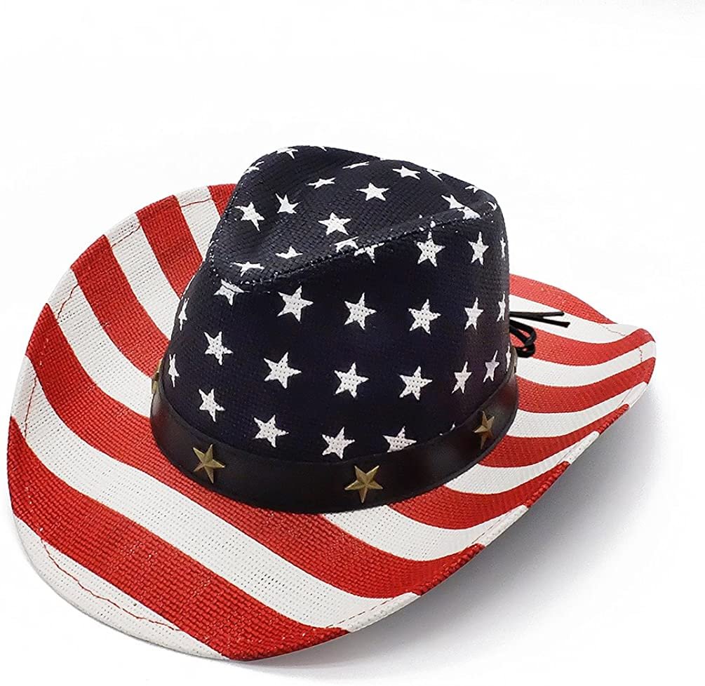 Cowboy Hats, Classic American Flag Summer Sunhat Western Cowboy Hat for Men Boys Kids