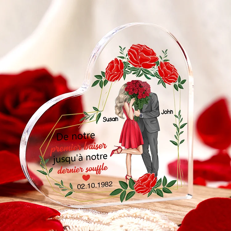 Plaque Acrylique Pour Couple en Forme de Coeur 2 Prénoms Personnalisés avec Date Jessemade FR