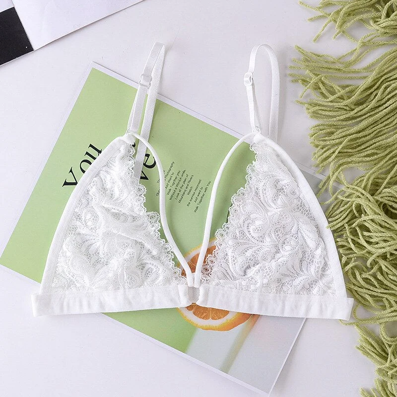 New French Woman Bra Flower Lace Wireless Bra Bralette Underwear Woman Seamless Padded Transparent Intimate Bra