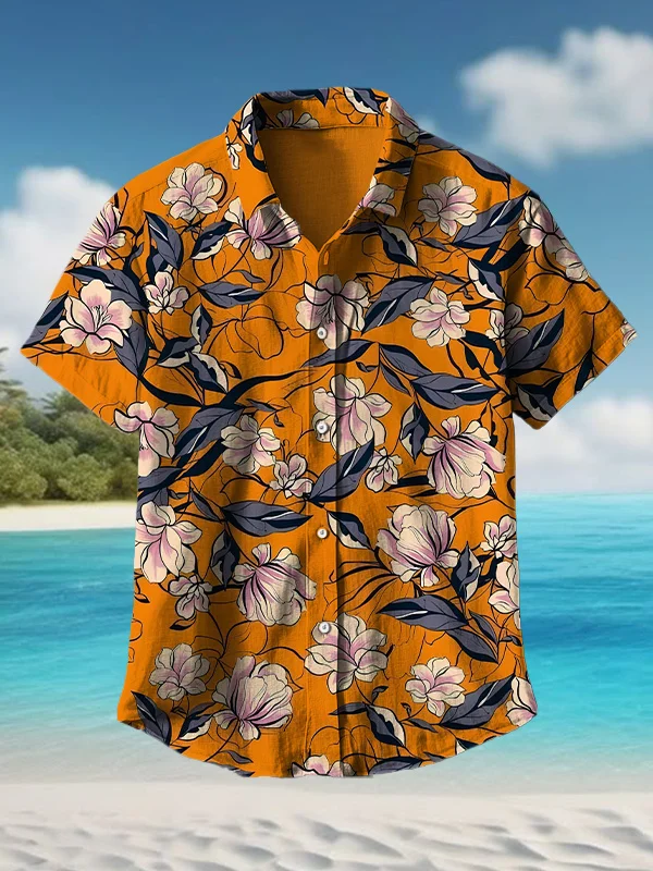 Men's Retro Floral All Over Print Short Sleeve Shirt