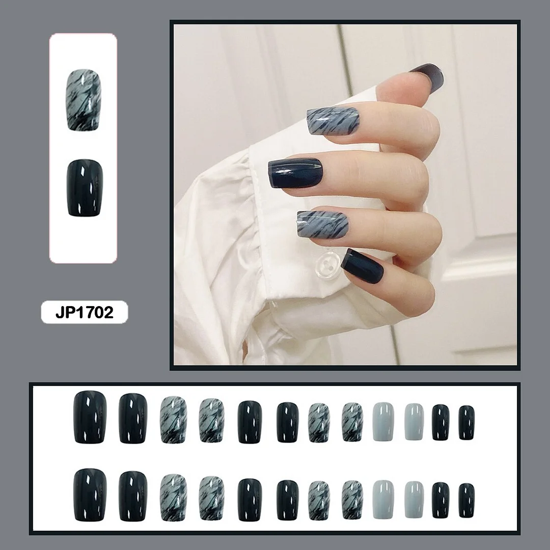 24pcs Gradient Amber Marble Texture Nails Art Long Trapezoid False Nails Wearable Fake Nails With Glue And Wearing Tools-Nail Inspo