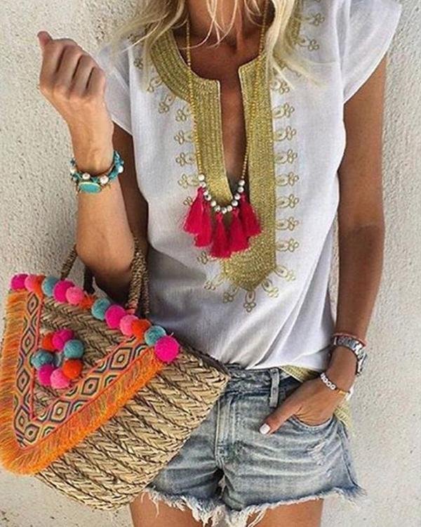 Vintage Short Sleeve Shift T-Shirts & Blouses Tops