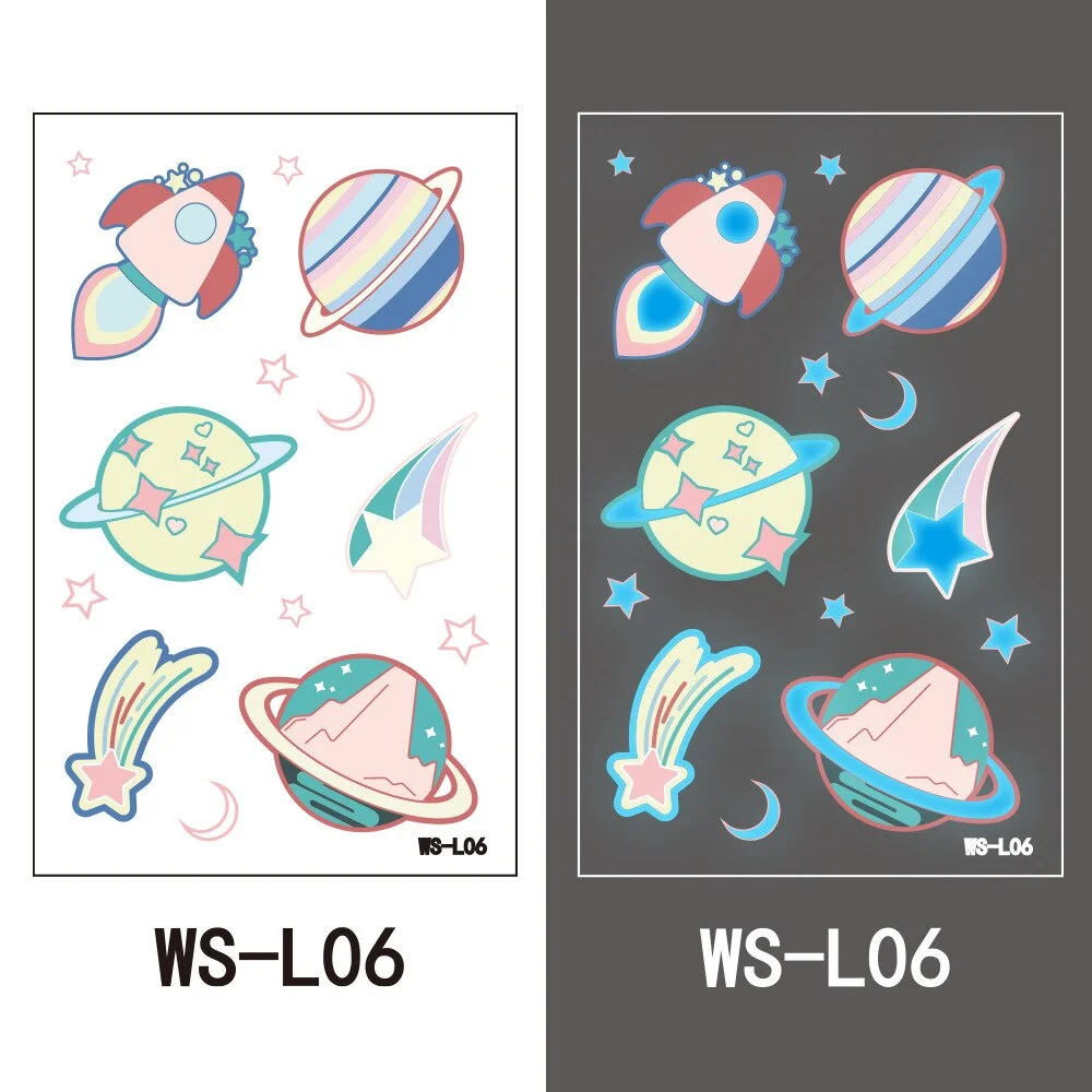 Luminous Night Temporary Tattoo Sticker Children Cartoon Stars Dolphin Butterfly Car Animal Waterproof Body Art Kids Fake Tatoo
