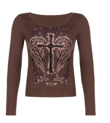 VINTAGE CROSS WINGS PRINT LONG SLEEVE TOP