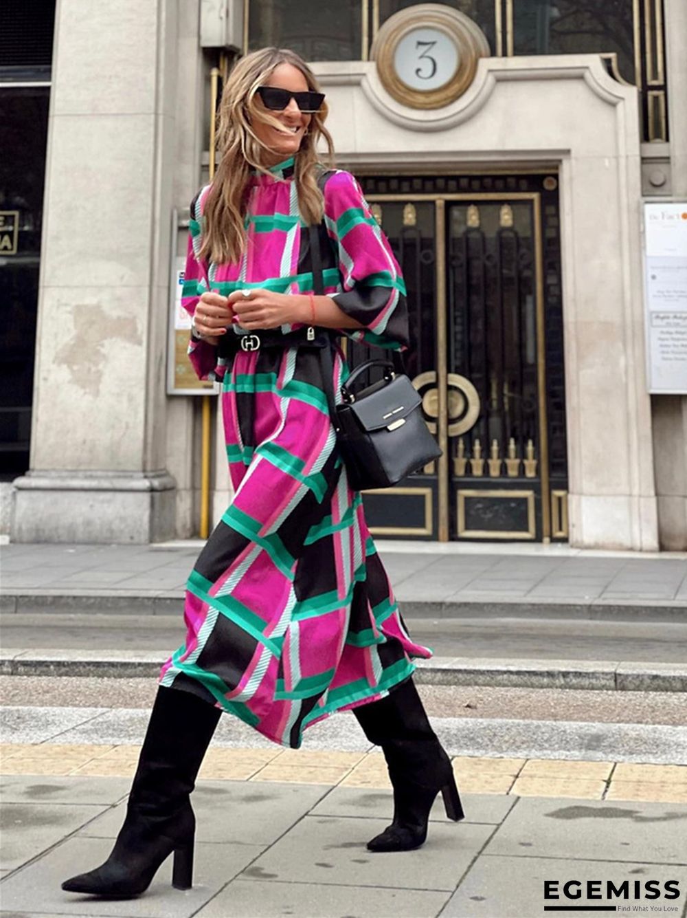 Casual and Loose Print A-line Dress with Waist Reduction | EGEMISS