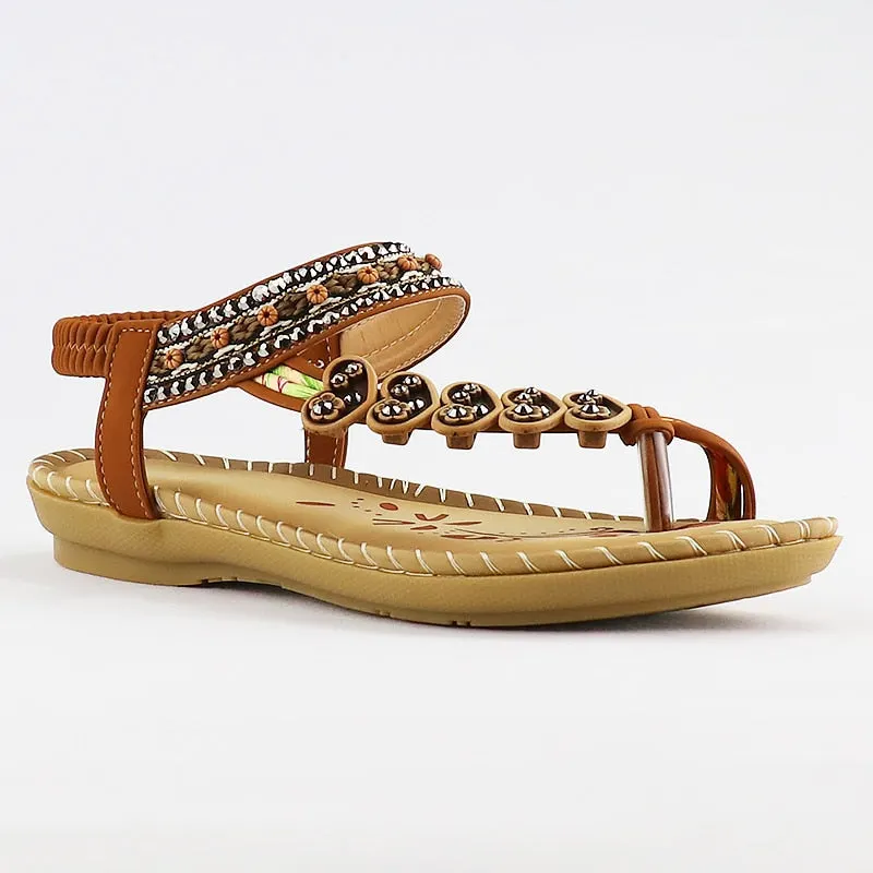 Women Sandals Resorts Toe Post Massage Crystal Flowers Print sandals High Quality Soft Ladies Summer Sandals 2021 New