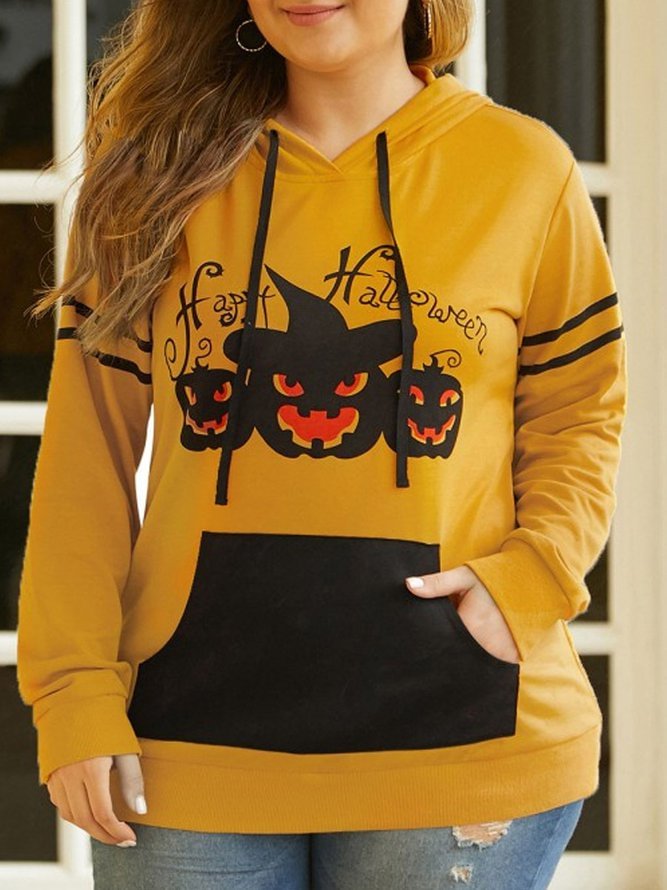Yellow Casual Hoodie Women's Halloween Sweatshirt Zaesvini