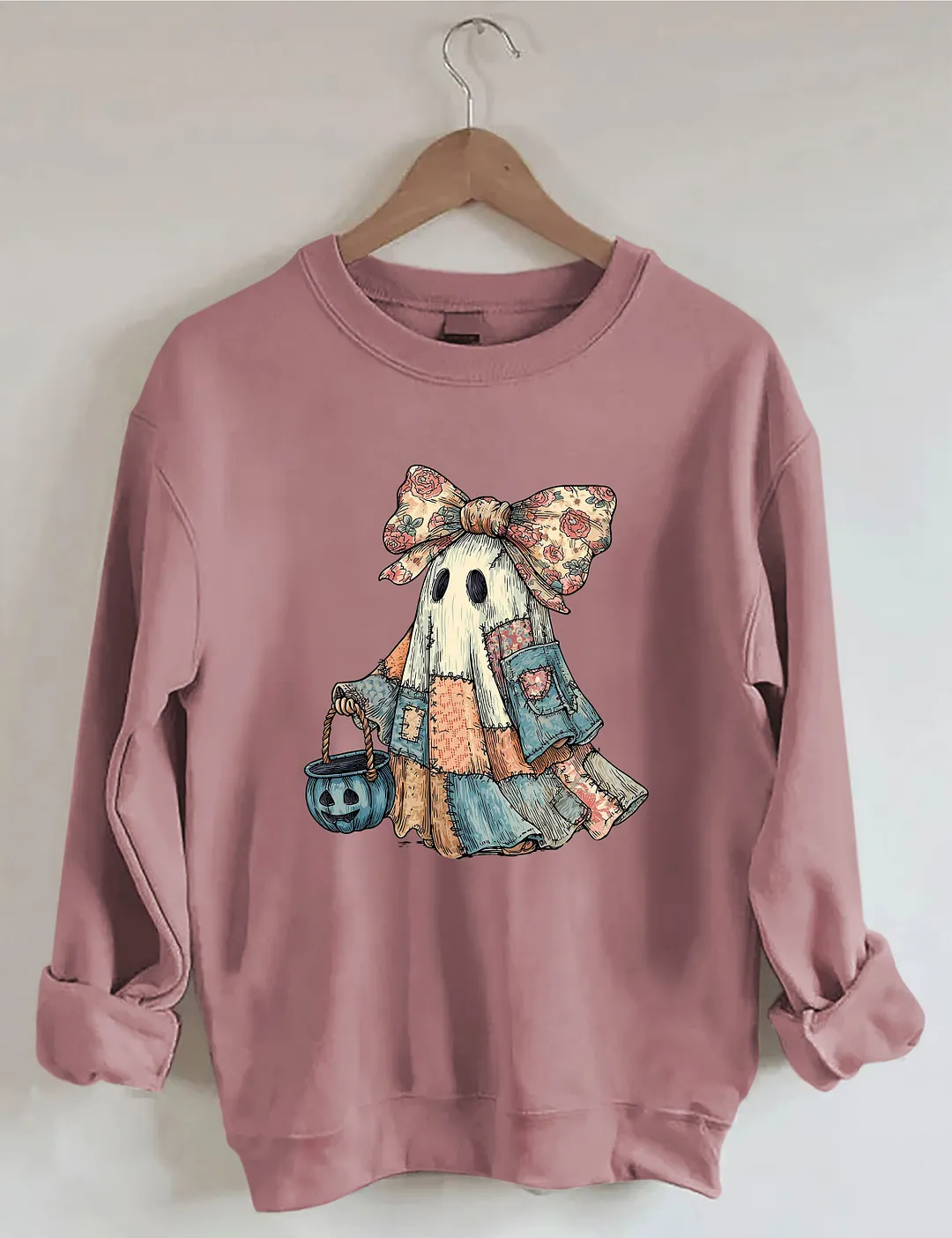 Retro Halloween Blue Denim Ghost Sweatshirt