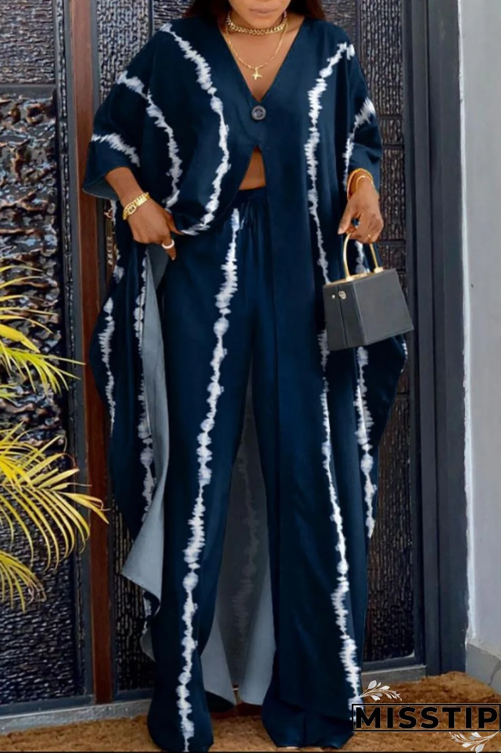 Orange Casual Print Patchwork V Neck Long Sleeve Two Pieces