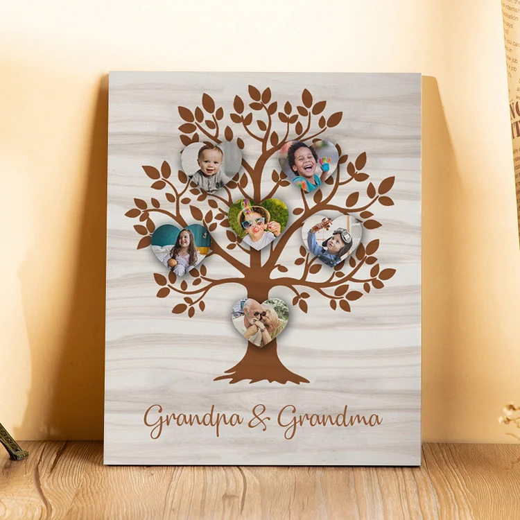 Personalized Photo Family Tree Wood Signs Engrave 6 Photos Frame