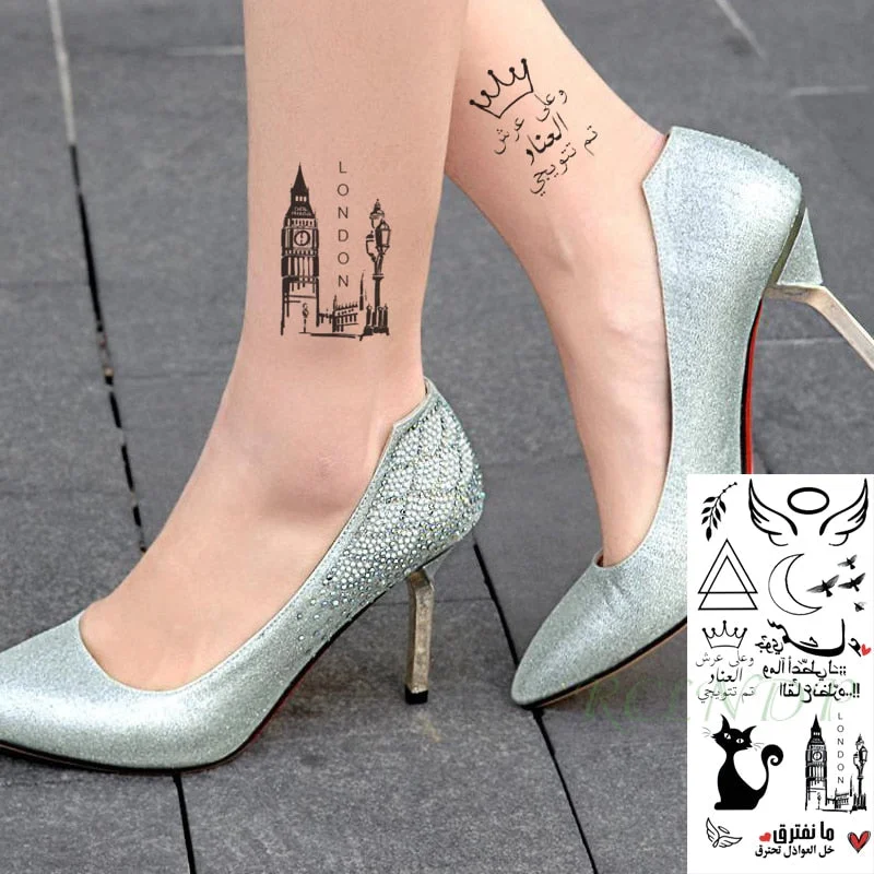 Waterproof Temporary Tattoo Sticker Cute Love Bird Leaf Crow Arabic Script Fake Tatto Flash Hand Arm Art Tatoo for Women Men