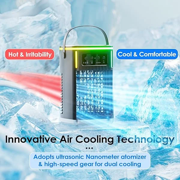 Portable Air Conditioners Fan, 1500ML Cooling fan Air Conditioner with Remote,Mini Air Conditioner with 3 Wind Speed & 7 LED Light,3 Cool Mist& 1-6H Timer, Portable for Room Office Camping