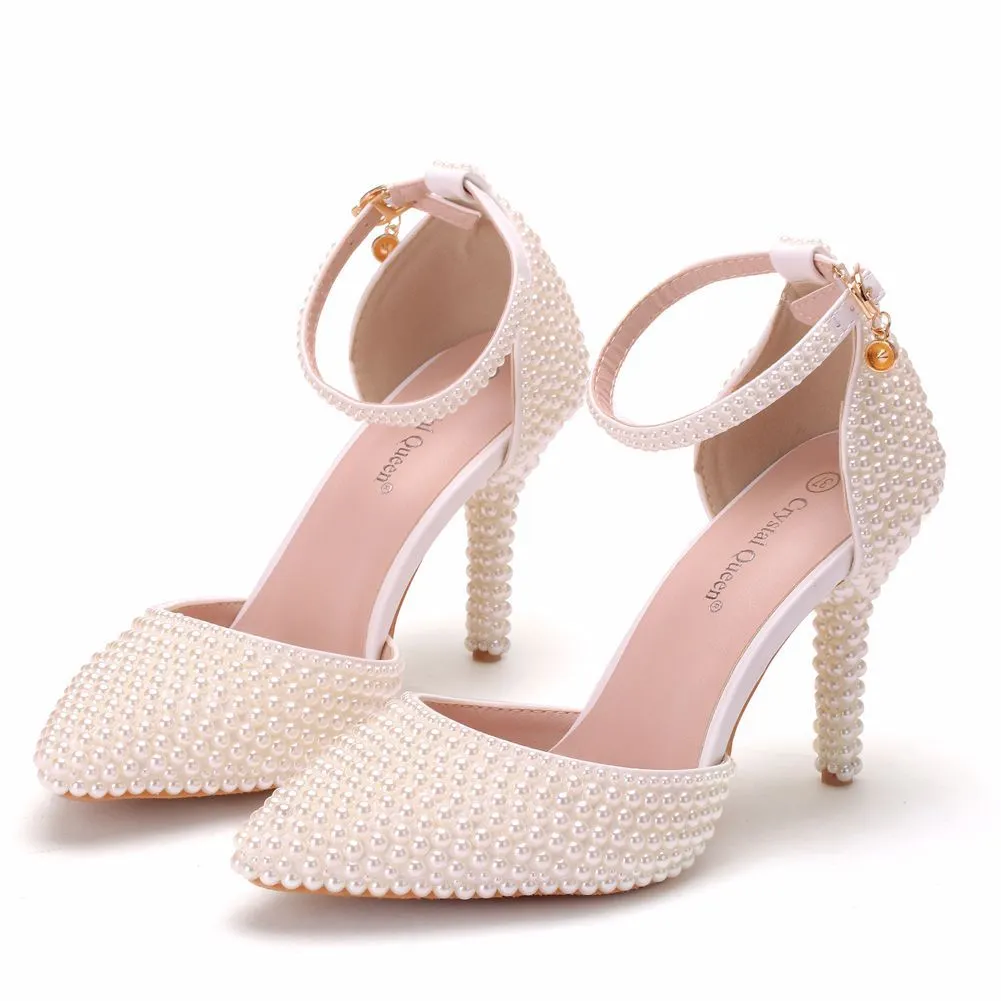 Breakj Breakj Cm White Pearl Tip-Pointed High-Heeled Sandals Fine Heel Size High Heeled Sandals Female Wedding Shoes Banquet