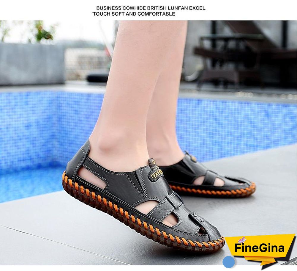 Leather Men Sandals Outdoor Flip Flop Casual Shoes Men Shoes