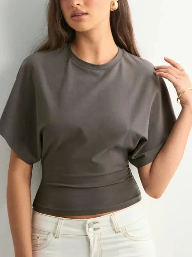 Nigikala Nigikala Korean Version Design Round Collar Collar Collar Short-Sleeved T-Shirt For The Summer New Simple And Pure Color Loose Top