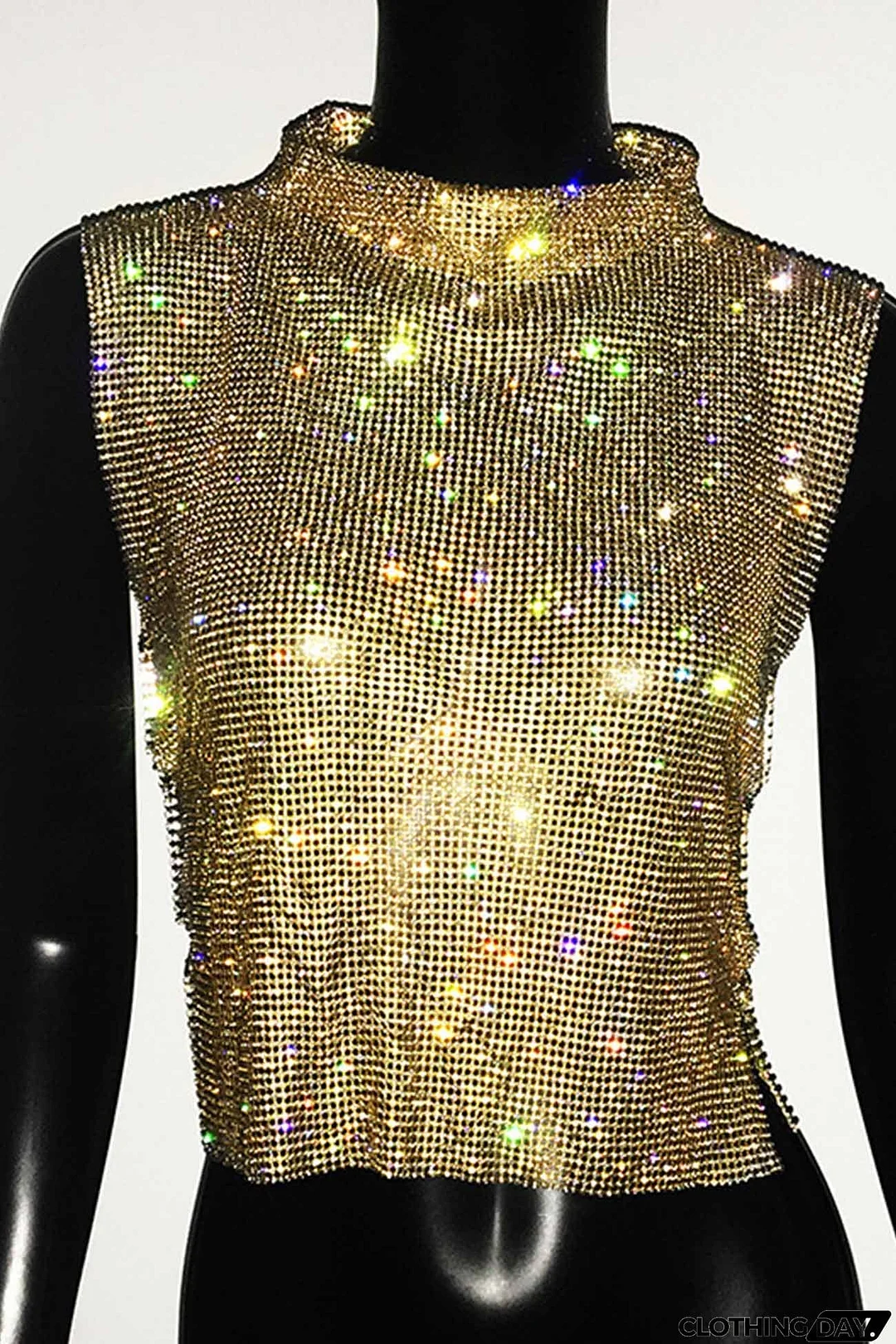 Rhinestone Mock Neck Tank Top