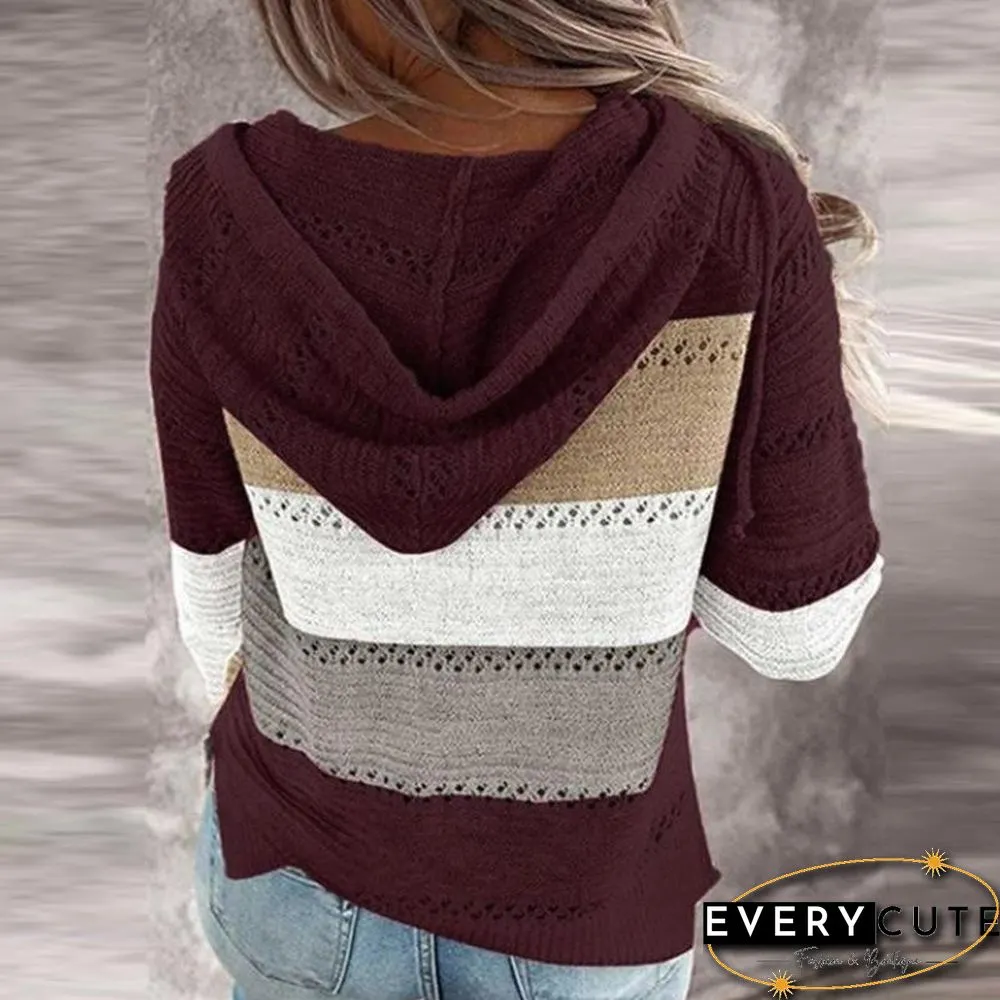 Hollow Knitting Color Joint Knitting Top