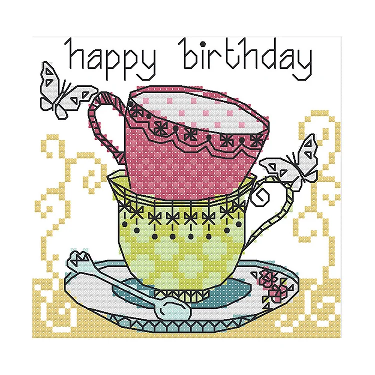 Teacup 14CT Printed Cross Stitch Kits (15*14CM) fgoby
