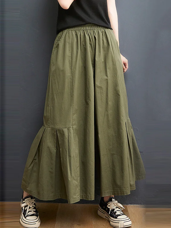 Original Pure Color Pleats Column Wide Leg Pants