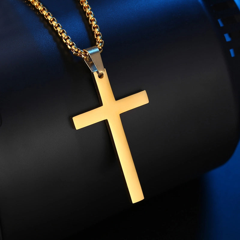 Style Stainless Steel Mirror Bright Plated 18K Gold Simple Cross Men's Pendant Source Manufacturers2