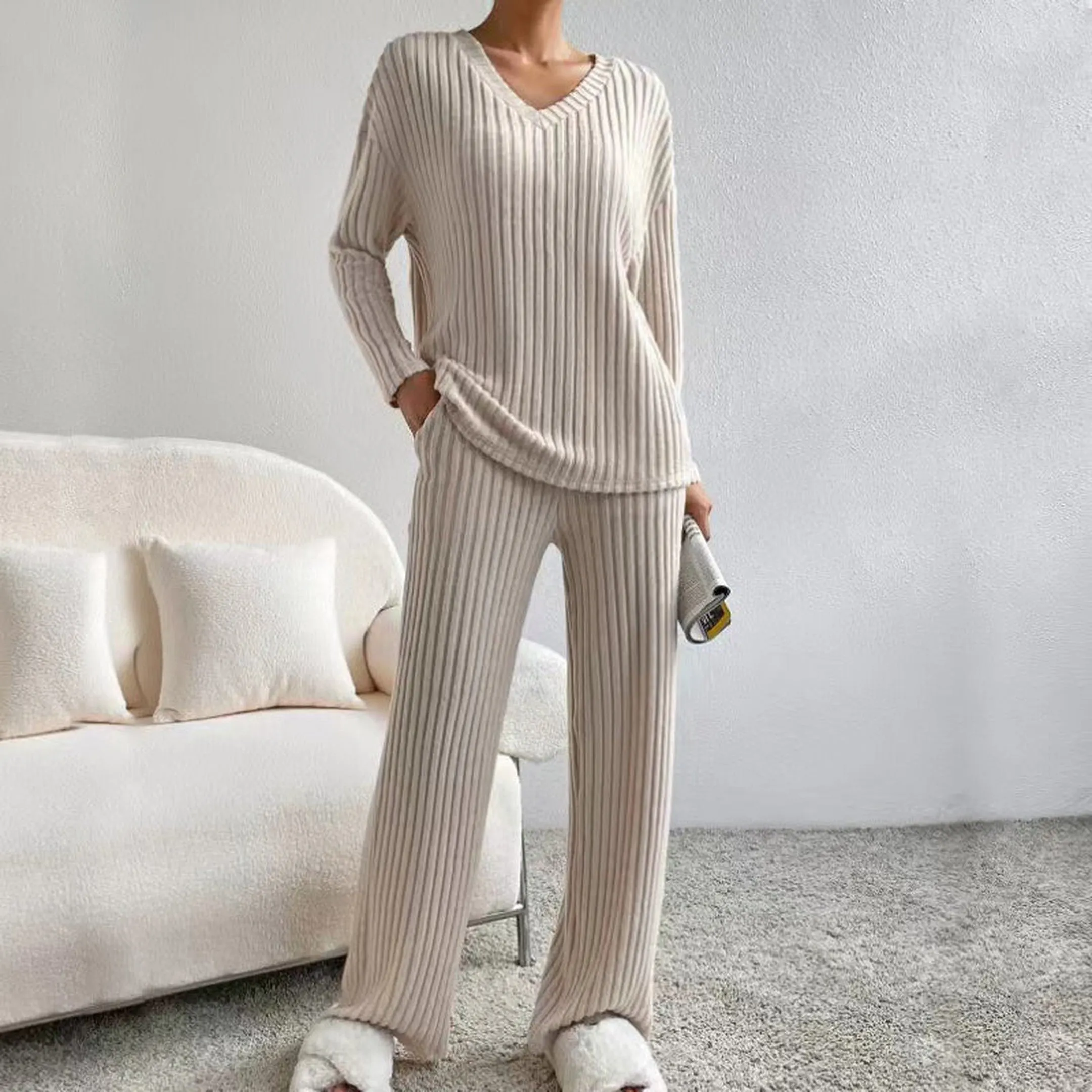 Women's Cotton Striped Co-ord Set &ndash; Blouse & Wide Leg Trousers