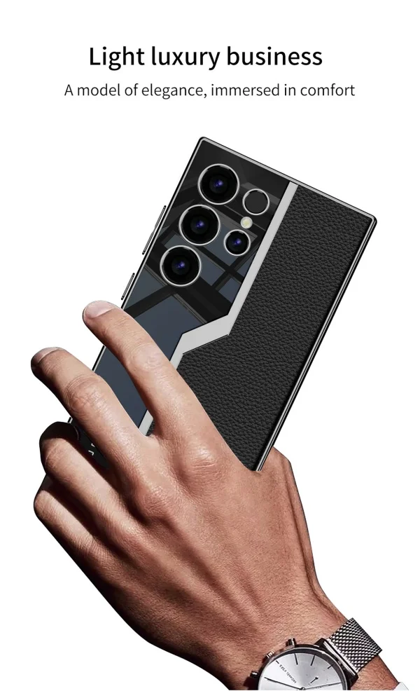 Samsung S24Ultra Mobile Phone Case Electroplated Plain Leather Anti-fall Leather Case