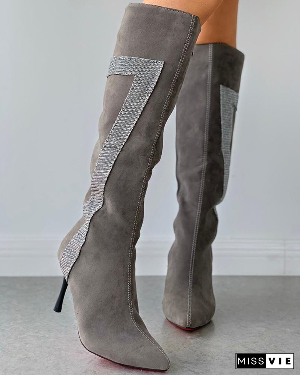Pointed Toe Zipper Design Stiletto Heeled Boots
