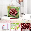 Green Background Rose DIY Linen Diamond Art Painting Tote Bag for Adults