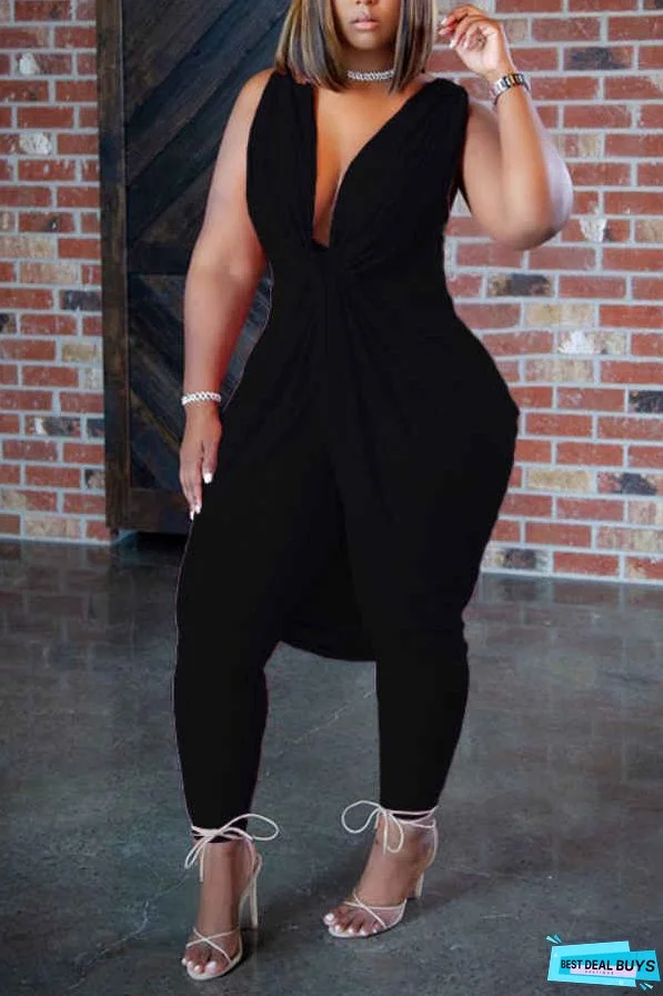 Fashion Elegant V Neck Sleeveless Curves Jumpsuit