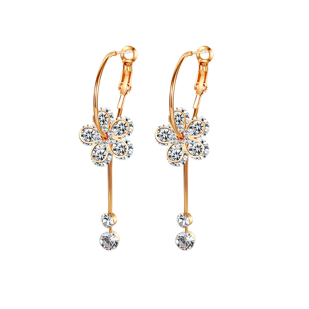 MIKAMU Cherry blossom Hoop Earrings 14K Gold Plated Cubic Zirconia Sparkle Dangle Flower Earrings for Women Drop Earrings