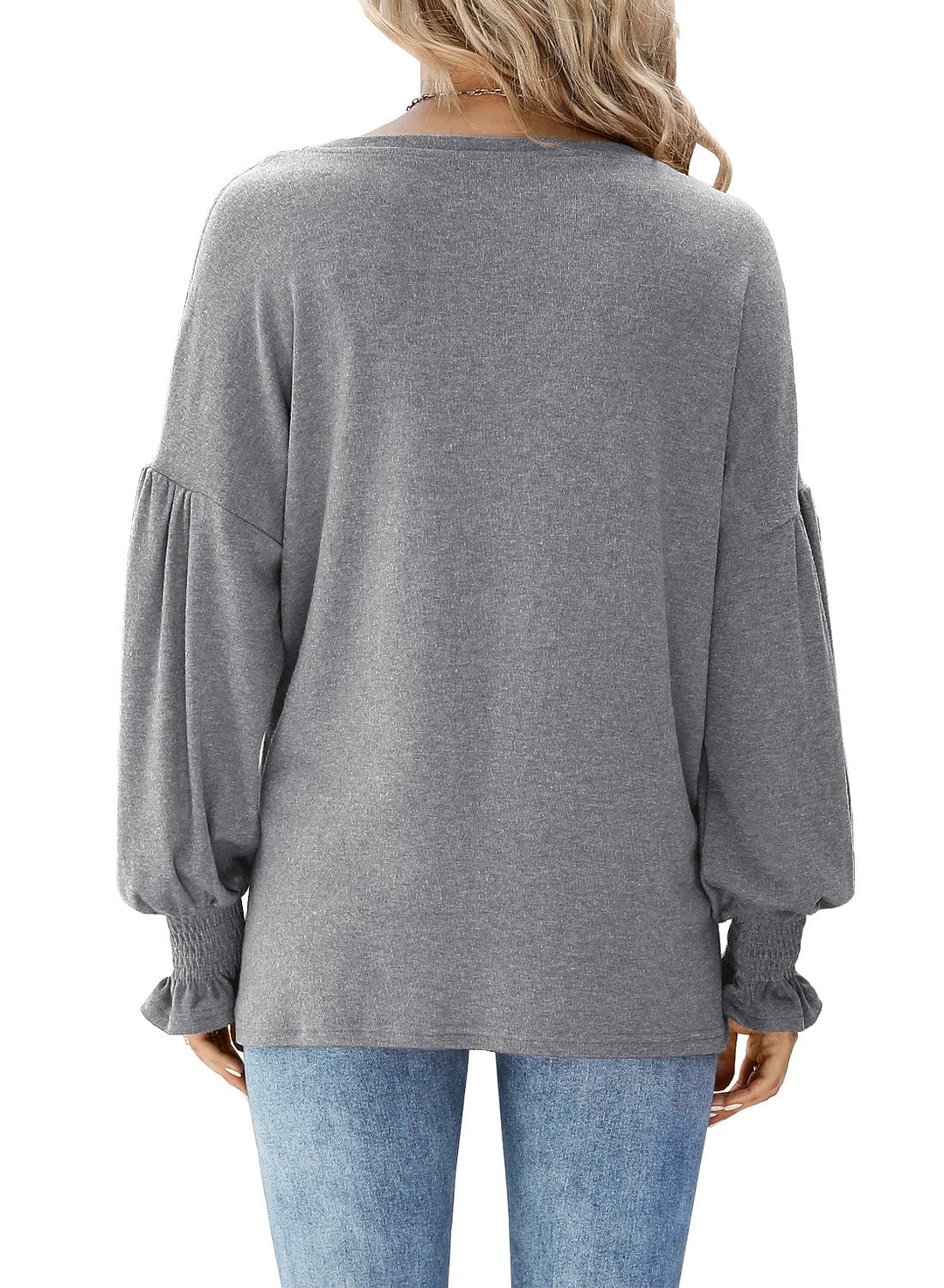 MIHOLL Womens Long Sleeve Top Crew Neck Ruffle Lantern Sleeve Casual Loose Blouse T Shirts