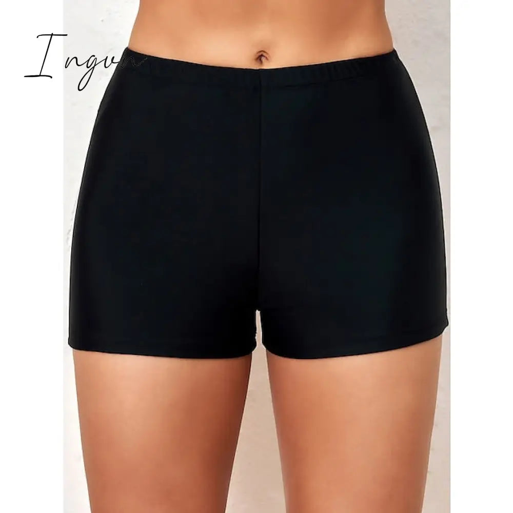 Ingvn - Women’s Swimwear Swim Shorts Beach Bottom Normal Swimsuit Short Solid Color Black Padded