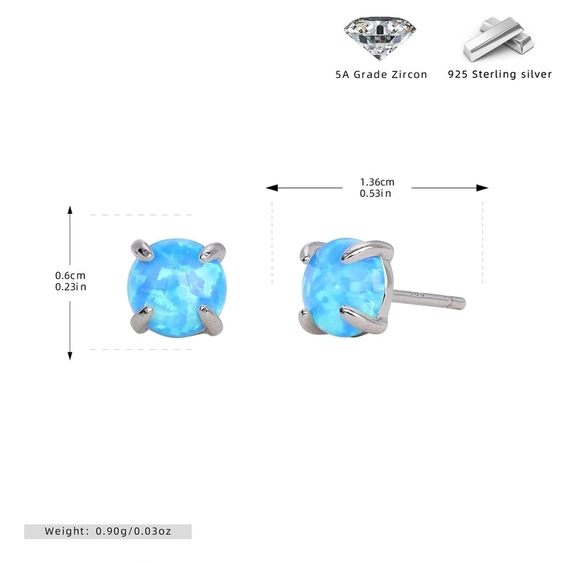 1 Pair 925 Sterling Silver Opal Geometric Ear Studs