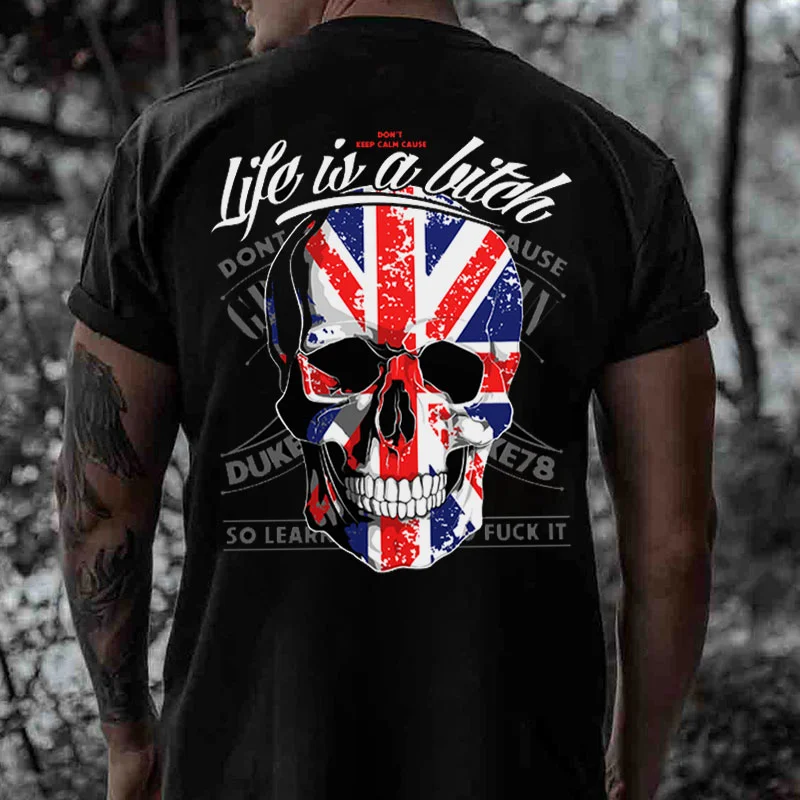 LIFE IS A BITCH Skull Print Men's T-shirt