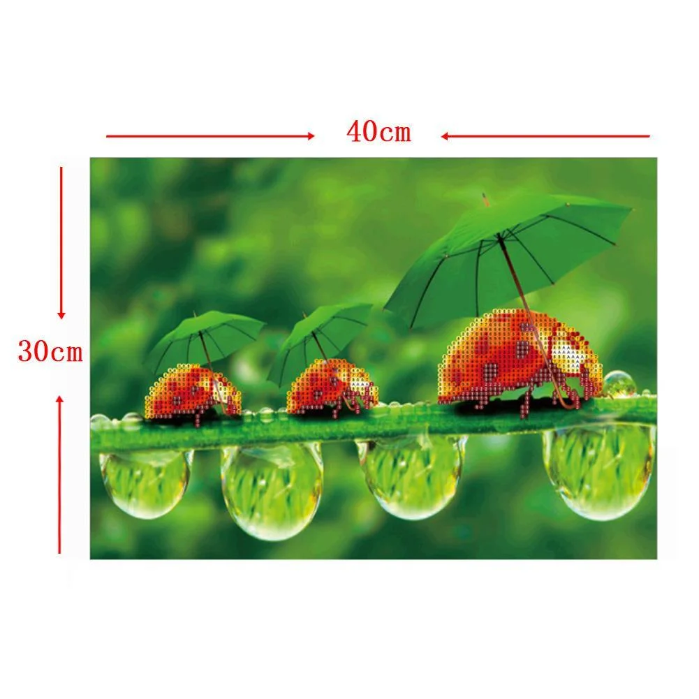 Diamond Painting - Partial Round Drill - Green Leaf Ladybug(40*30cm)