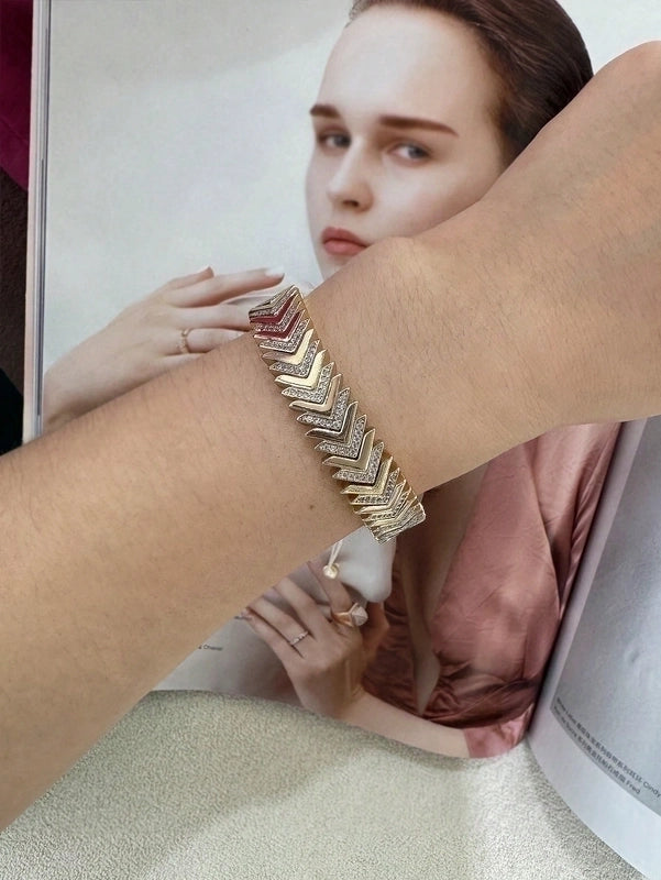 Brass 18K Gold Plated Drawstring Sector Square Heart Shape Zircon Drawstring Bracelets