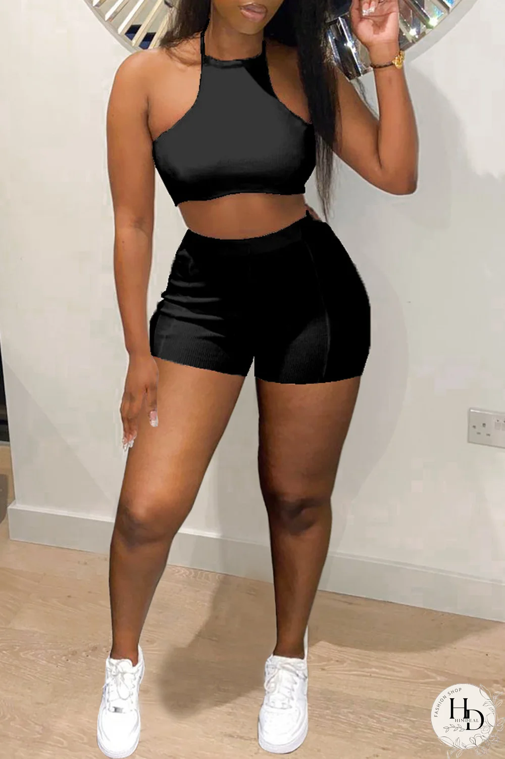 Red Sexy Solid Hollowed Out Halter Sleeveless Two Pieces