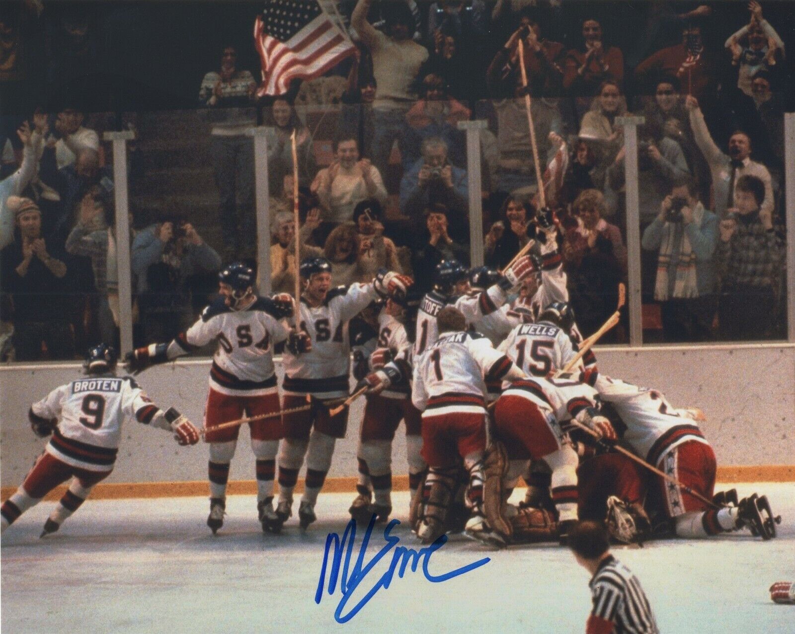 MIKE ERUZIONE SIGNED AUTOGRAPH TEAM USA HOCKEY 1980 OLYMPICS 8X10 Photo Poster painting #3 PROOF